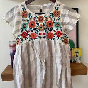 THML Oatmeal striped embroidered top